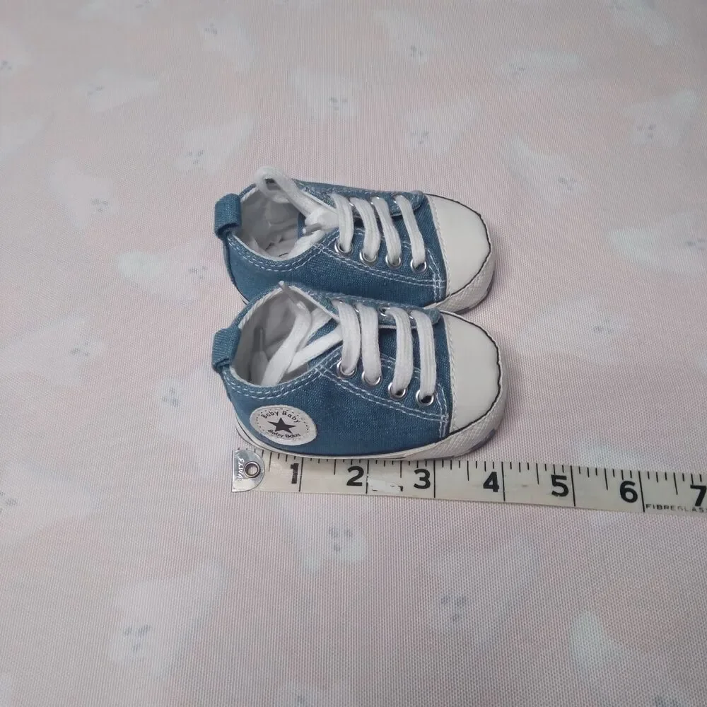 Baby Shoes Size 1 Crib Sneakers Tennis Laced High Top Infant Blue Star Polka Dot